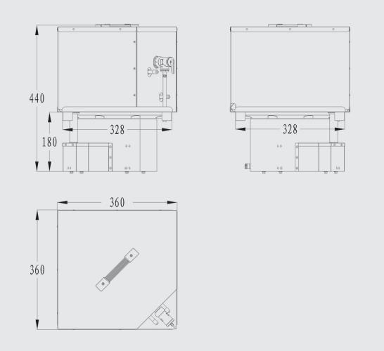 取暖热水一体机360×360×440mm尺寸图